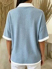  Women's Waffle T-shirt Polo Shirts Tee Waffle Knit Tops Color Block Fashion Classic Patchwork Short Sleeve Polo Collar Long Tops Casual Daily Beach Wear Blue Pink Red Green Summer Spring