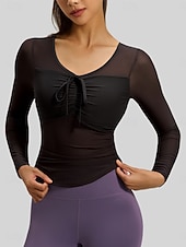 cheap Yoga Tops-Women's Sports Bra Top 2 Piece Yoga Top V-neckline Quick Dry Lightweight Comfortable Mesh Long Sleeve Sports Solid Color Top For Gym Workout Running Fitness Classic-Fit Activewear
