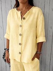 economico Camicie di Lusso-Per donna Camicie di cotone e lino Vacanza Casual Bianco Giallo Rosa Viola Azzurro Estate Primavera