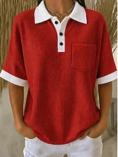  Mulheres Camisa Waffle Tops de verão Bolsos Botões Côr Sólida Bloco de cor Vintage à moda Sem Manga Colarinho polo Tops longos Casual Diário Ao ar livre Azul Amarelo Rosa Vermelho Verde Verão