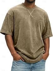 preiswerte Cordhosen T-Shirts-Herren T Shirt Cordhemd T-Shirt Kurzarm Rundhalsausschnitt Sommer Frühling Einfarbig Gestreift Grubenstreifen Mode Basic Weich Kord Urlaub Straße Alltagstauglich Schwarz Weiß Hellgrün Top T-Shirt für