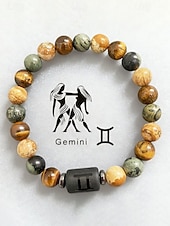 cheap Men's Jewelry-Men's Bohemian Style Natural Stone Bracelet with Zodiac Sign Pendant, Adjustable Elastic Beads, Ideal Gift, Beach Vacation and Casual Daily Wear