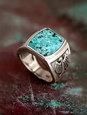 billige Menns smykker-Herre bohemsk ring i legering og turkis, vintage statement-signetring i flere størrelser for strandferie, uformelle sommerantrekk og hverdagsbruk