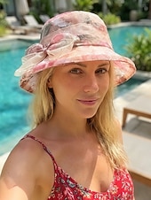 economico Cappelli da donna-Cappello da sole da donna in stile bohémien, traspirante e leggero, in poliestere, con fantasia floreale multicolore e fiocco, perfetto per le vacanze al mare, l'uso quotidiano e i viaggi estivi.