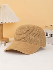 baratos Chapéus Femininos-Chapéu feminino boêmio em poliéster trançado, diversas cores, leve e com proteção solar, ideal para férias na praia, lazer ao ar livre e uso casual diário.