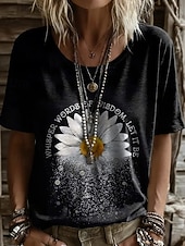 preiswerte Boho-T-Shirt-Damen T Shirt Druck Blumen Grafik Geometrisch Vintage Stilvoll Lässig Kurzarm Rundhalsausschnitt Normale Oberteile Lässig Täglich Wochenende Schwarz Rosa Staubiges Blau Braun Sommer Frühling