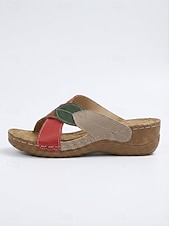 billiga Slide Sandaler-kvinnors flerfärgade blad patchwork-sandaler - bekväma tofflor med öppen tå för vardags- och utomhuskläder