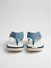 ieftine Sandale tip slide-sandale flip-flop de damă din denim – îmbrăcăminte de plajă elegantă, casual, cu talpă confortabilă și accent metalic