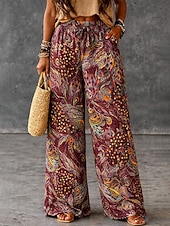 economico gamba larga e vita alta-Per donna Culotte Gamba Larga Gamba larga Chinos Vacanza Vintage Stile Etnico Lunghezza intera Vita Alta Floreale Grafico Coulisse Stampa Asciugatura Rapida Traspirabilità Morbido Inelastico Casuale