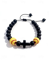abordables Accesorios-Pulsera deportiva para hombre de materiales mixtos con motivos de fútbol y baloncesto. &amp;Cuentas de fútbol, tamaño ajustable, accesorio de apoyo para aficionados, ropa informal para el día del partido,
