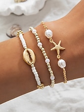 Χαμηλού Κόστους Γυναικείο βραχιόλι-Σετ γυναικείων ελαστικών βραχιολιών μποέμ στυλ, 3 τεμάχια, υλικό κράματος αλουμινίου, χρώματα χρυσού &amp; ασημί, ρυθμιζόμενη εφαρμογή, ιδανικό για διακοπές στην παραλία, casual καθημερινή χρήση