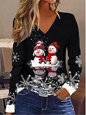  Χριστούγεννα Γυναικεία Μπλουζάκι Στάμπα Γραφική Χιονάνθρωπος Βίντατζ Στυλάτο Κλασσικό Μακρυμάνικο Λαιμόκοψη V Κανονικά μπλουζάκια Καθημερινά Γκρι / Κόκκινο Μαύρο + Λευκό + Κόκκινο Μαύρο Κρασί Ρουμπίνι
