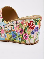 voordelige Slide Sandalen-vakantie citrustuin canvas hoge hak muiltjes