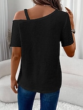 Χαμηλού Κόστους Απλή μπλούζα-Γυναικεία Μπλουζάκι Μπλουζάκι μπλουζάκι Κουρελού Σκέτο Μοντέρνα Στυλάτο Κλασσικό Κοντομάνικο Ασύμμετρος λαιμός Κανονικά μπλουζάκια Καθημερινά Εξόδου Σαββατοκύριακο