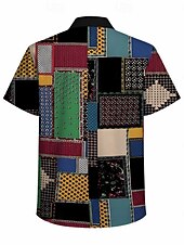  רטרו\וינטאג' היפי שנות ה-70 חולצה שרוולים קצרים היפי רטרו טלאים בוהמי תחפושות בגדי ריקוד גברים פסטיבל מוזיקה מפלגה לבוש יומיומי מבוגרים חולצה אביב קיץ