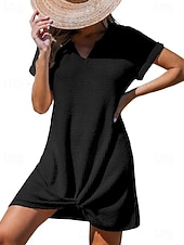 cheap Plain Dress-Women's Mini Dress T Shirt Dress Tee Dress Summer Dress Casual Daily Loose Fit Plain Short Sleeve V Neck Blue Black Light Brown Army Green Summer