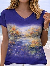 voordelige Wereld Voetbalwedstrijd-Dames T-shirt Afdrukken Grafisch Brief Voetbalteam Stijlvol Klassiek Casual Korte mouw V-hals Normale tops Casual Dagelijks Zwart Paars Bruin Groen Zomer Lente