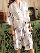 preiswerte Bademäntel für Damen-Damen Freizeitkleidung Robe Nachthemd Mode Lässig Grafik Satin-Seidenpyjamas Patchwork Kleid Urlaub Straße Date Halbarm V Ausschnitt Meerblau Schwarz Weiß Rote Grau Sommer Frühling Lässiger Schnitt