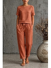 economico Imposta-Per donna Set di biancheria in cotone Maglietta Manica Corta Mezza Manica Girocollo Semplice Moda Data Blu Verde militare Arancione Primavera &amp; Estate