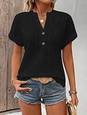economico T-shirt semplice-Per donna Blusa Testurizzato Tinta unica Vintage Elegante Essenziale Manica Corta Scollo a V Top Regolari Quotidiano Blu Nero Bianco Rosa Rosso Estate Primavera