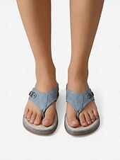 economico Sandali Comodi-infradito da donna blu con supporto plantare – comodi sandali infradito imbottiti, pantofole estive traspiranti e leggere con eleganti dettagli in metallo per la spiaggia e i viaggi. &amp;abbigliamento