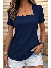 رخيصةأون تي شيرت عادي-نسائي بلوزة لون الصلبة عتيق أنيق أساسي كم قصير رقبة مربعة قمصان عادية مناسب للبس اليومي أزرق أسود أحمر أرجواني أخضر الصيف الربيع