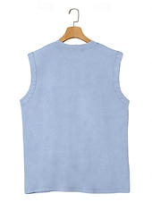  Vintage-Tanktop für Herren, 100 % Baumwolle, Acid-Wash-Optik, ärmelloses Unterhemd, Henley-Shirt, schlichtes Sommer-Design, Basic-Tasche, Knöpfe, Urlaub, Streetwear, schwarzes T-Shirt für Herren