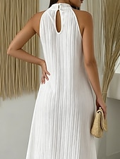 cheap Plain Dress-Women's Textured  Mini Dress Shift Dress Casual Dress Halter Neck Dress Elegant Fashion Modern Daily Vacation Going out Regular Fit Plain Sleeveless Halter Neck White Summer Spring