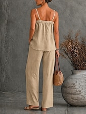 economico Imposta-Per donna Set di biancheria in cotone Set di Pantaloni Senza Maniche Spallina Tinta unica Moda Streetwear Boho Casuale Quotidiano All'aperto Cachi Estate Vestibilità regolare