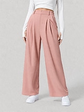 cheap Wide Leg &amp; High Waisted-Women's Waffle Wide Leg Chinos Vacation Full Length High Waist Comfort Micro-elastic Daily Blue Depression Green Apricot Black Spring Loose Fit