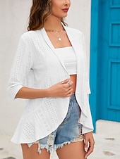 זול ז'קטים מזדמנים-בגדי ריקוד נשים ז'קט קז'ואל נוח נושם לגזור יום יומי אחיד חופשה רחוב לבוש יומיומי ליציאה חזית פתוחה רגיל ללא צווארון רגיל שרוול 4\3 הלבשה עליונה שחור לבן ורוד מסמיק אביב סתיו