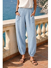 abordables Fondos-Mujer 100% Algodón Pantalones anchos Pantalones Harem Vacaciones Básico Confort Largo Cintura Media Color sólido Bolsillo Cintura elástica Cómodo Transpirable Rígido Diario Casual Gris Negro Blanco