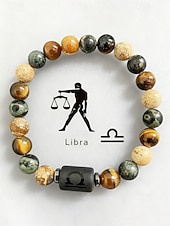 cheap Men's Jewelry-Men's Bohemian Style Natural Stone Bracelet with Zodiac Sign Pendant, Adjustable Elastic Beads, Ideal Gift, Beach Vacation and Casual Daily Wear