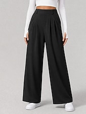 cheap Wide Leg &amp; High Waisted-Women's Waffle Wide Leg Chinos Vacation Full Length High Waist Comfort Micro-elastic Daily Blue Depression Green Apricot Black Spring Loose Fit