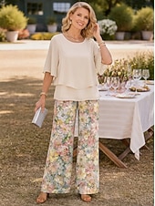 economico Abiti da donna con camicetta-Per donna Set di Pantaloni Manica Corta Mezza Manica A farfalla Girocollo Floreale Grafico Elegante Vacanza Casuale Quotidiano Arancione Verde Beige Primavera &amp; Estate Vestibilità comoda