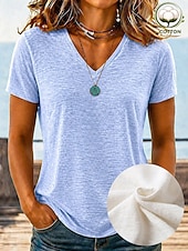  Mujer Camisa Blusa con textura Tops de verano Plano Elegante Clásico Manga Corta Escote en Pico Tops largos Casual Blanco Verde Claro Púrpula Claro Azul claro Verano Primavera