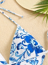 preiswerte Einteiler-Damen Badeanzug Einteiler Bikini Hohe Taillenlinie Bademode Gerafft Patchwork Urlaub Strandbekleidung Blumen Grafik Neckholder Ärmellos Badeanzüge