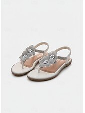 abordables Flat Sandals-Women's Gold Floral Thong Sandals - Elegant Shimmering Flat Sandals with 3D Flower Detail, Comfortable Strappy Dress Shoes for Resort Evenings, Vacation Dinners &amp; Cruise Wear