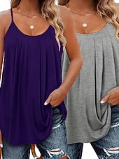 economico Serbatoio Semplice-Confezioni multiple 2 pezzi Per donna Scollo a V Senza Maniche Verde + rosa Canotta Maglietta senza maniche Maglietta Pieghettato Tinta unica Casuale Quotidiano Poliestere Estate