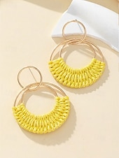 cheap Women's Earring-Women's Bohemian Woven Hoop Earrings, Alloy Rattan Style Statement Round Earrings in Multiple Colors for Beach Vacation Travel, Resort Wear and Everyday Casual Summer Jewelry