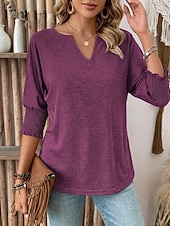 economico T-shirt semplice-Per donna Maglietta Top estivi Grafico Semplice Classico Casual Manica 3/4 Scollo a V Top Regolari Casuale Blu Nero Bianco Rosa Viola Primavera Autunno