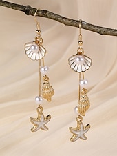 cheap Women's Earring-Women's Bohemian Alloy Starfish Shell Tassel Earrings, Multi-Color Beach Drop Dangle Earrings for Vacation Travel, Resort Style and Everyday Casual Wear