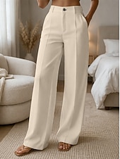 Χαμηλού Κόστους φαρδύ πόδι &amp; ψηλόμεσο-Γυναικεία Πλατύ Πόδι Παντελόνια Παντελόνι επίσημο Casual παντελόνι Μοντέρνα Κομψό στυλ street Βασικό Πλήρες μήκος Ψηλή Μέση Σκέτο Τσέπη Ελαστική μέση Άνετο Ανελαστικό Καθημερινά Γραφείο Διακοπές