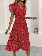 cheap Casual Floral Dresses-Women's Midi Dress Casual Dress Floral Dress Elegant Fashion Modern Outdoor Vacation Going out Regular Fit Floral Short Sleeve V Neck Black Red Green Summer Spring