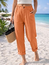 ieftine Pantalonii-Pentru femei Pantaloni cu aspect de in Pantaloni casual Vacanță De Bază Lungime până la glezne Talie Înaltă Comfortabil Inelastic Vacanță Oficial Stradă Albastru piscină Gri Închis Caisă Negru Var