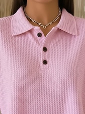  Жен. Вафельная рубашка Летние вершины Пуговицы Сплошной цвет Винтаж Стиль Без рукавов Воротник-поло Длинные топы Повседневные на открытом воздухе Праздники Желтый Светло-зеленый Розовый