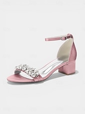 voordelige Hakken Sandalen-Damessandalen met dikke hak en nude strass-steentjes - elegante cocktailschoenen met enkelbandje