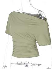  Per donna Top con spalle scoperte Maglietta Top da uscita Grafico Semplice Vintage Elegante Manica Corta Asimmetrico Senza Spalle Top Regolari Casuale Spiaggia Estate Nero Bianco Verde Estate
