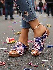  Сандалии-слипоны с принтом американского флага для женщин приуроченные к 250-летию – летние сандалии для Дня независимости садовых вечеринок и повседневной носки на улице