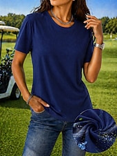 ieftine tricou simplu-tricou damă tricou cu sistem de absorbție a umezelii tricou de mătase elegant clasic mânecă scurtă guler rotund topuri obișnuite casual sport de plajă negru alb roz roșu bleumarin vară primăvară